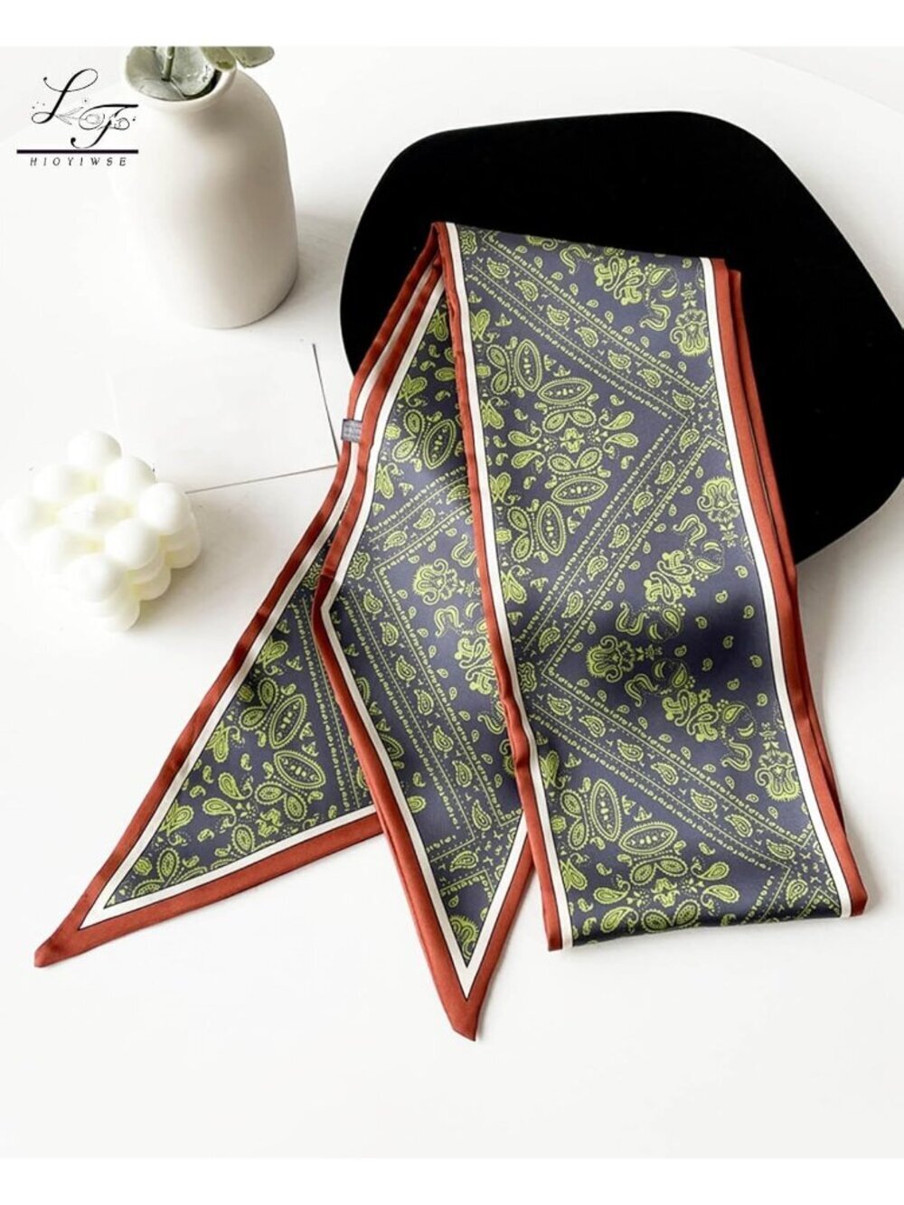 Women Green Printed Square Headscarf Bandanas Hair Scarf Neck Scarves - Picture 5 of 6